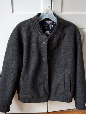 Well Worn brand Bomber Jacket, Gray with Floral lining.